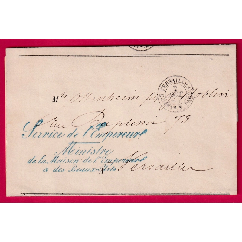 FRANCHISE SERVICE DE L'EMPEREUR MINISTRE MAISON DE L'EMPEREUR ET DES BEAUX ARTS PALAIS DES TUILERIES 1865 VERSAILLES