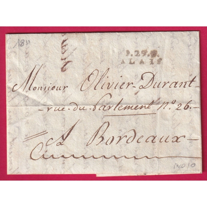 MARQUE P29P ALAIS GARD 1811 POUR BORDEAUX INDICE 10 LETTRE COVER