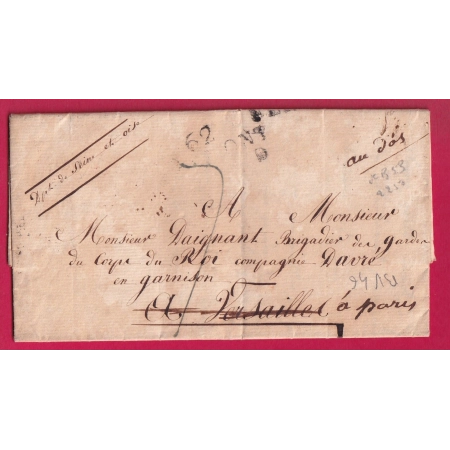 DEBOURSE DEB VERSAILLES EN ROUGE 1823 POUR PARIS INDICE 19 DEPART CLERMONT FERRAND PUY DE DOME LETTRE COVER