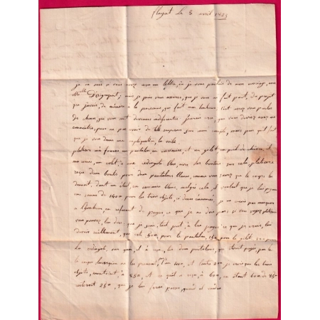 DEBOURSE DEB VERSAILLES EN ROUGE 1823 POUR PARIS INDICE 19 DEPART CLERMONT FERRAND PUY DE DOME LETTRE COVER