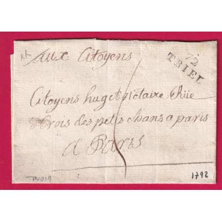 MARQUE 72 TRIEL SEINE ET OISE POUR PARIS INDICE 19 LETTRE COVER