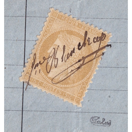 N°58 ANNULATION PLUME BLANCKAERT SUR FACTURE BIJOUTIER HORLOGER PARIS 1873 SIGNE CALVES LETTRE COVER