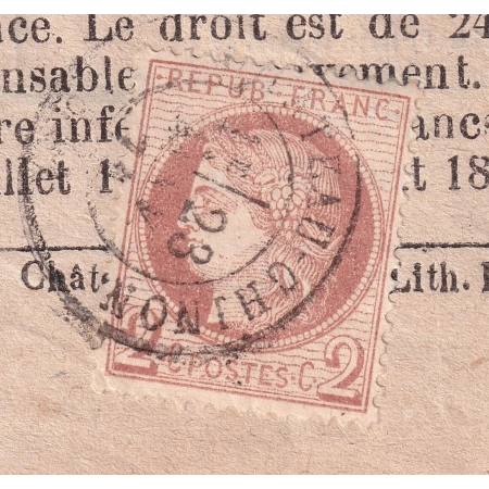 N°51 SEUL SUR AVIS CONTRIBUTION CAD TYPE 17 CHATEAU CHINON NIEVRE 1874 LETTRE COVER