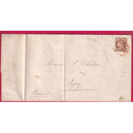 N°56 CAD ROUGE DES IMPRIMES PP PARIS 1874 POUR LIGNY EN BARROIS MEUSE LETTRE COVER