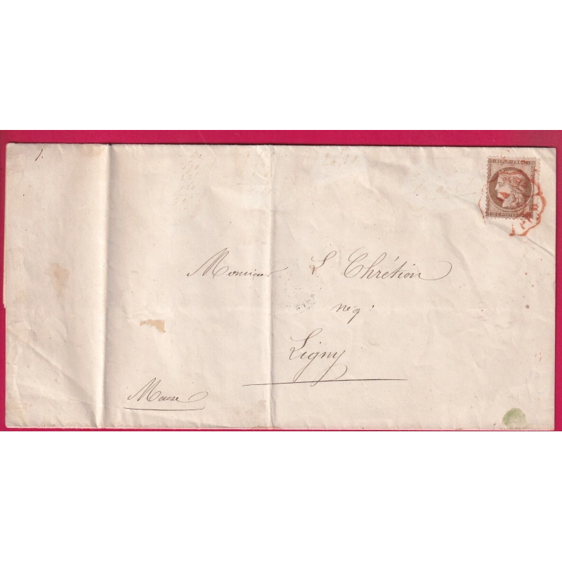N°56 CAD ROUGE DES IMPRIMES PP PARIS 1874 POUR LIGNY EN BARROIS MEUSE LETTRE COVER