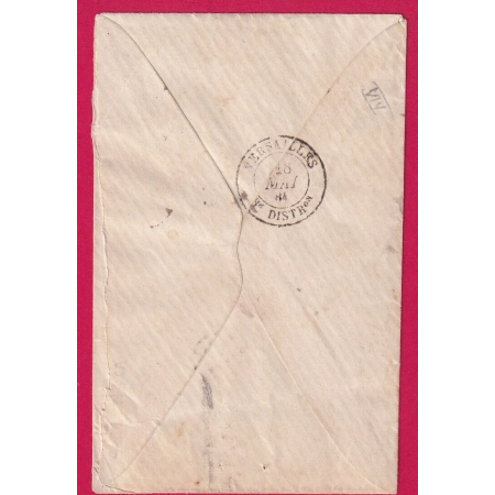 N°90 ST OUEN DES TOITS MAYENNE 1884 TAXE TYPE DUVAL 30C NOIR + TRIANGLE TAXE EN ROUGE TIMBRE AYANT DEJA SERVI LETTRE