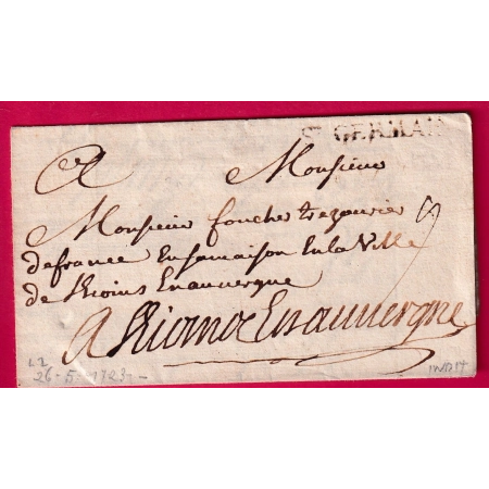 MARQUE ST GERMAIN SEINE ET OISE 1723 ST GERMAIN EN LAYE LENAIN N°1 INDICE 14 POUR RIOM PUY DE DOME LETTRE COVER