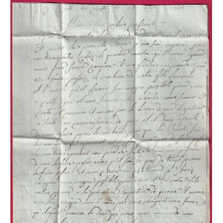 MARQUE 19 CORTE CORSE 1810 TEXTE MILITAIRE ARMEE DE LA MEDITERRANEE POUR ETERCY ANNECY DPT DU MONT BLANC HAUTE SAVOIE