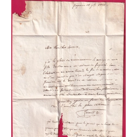 CURSIVE 78 FAYENCE EN BLEU SIGNE BAUDOT 1833 + CAD TYPE 12 DRAGUIGNAN EN ROUGE POUR VENCE INDICE 20 LETTRE COVER