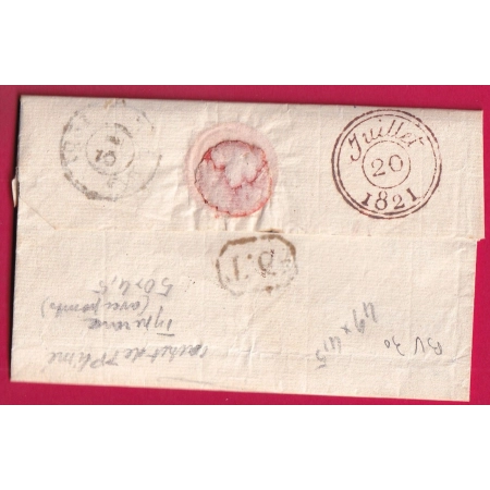 MARQUE 72 VERSAILLES SEINE ET OISE 49X11 1821 INDICE 15 POUR PARIS TAXE MODIFIEE LETTRE REUTILISEE PARIS COVER