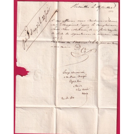 MARQUE 72 VERSAILLES SEINE ET OISE 49X11 1821 INDICE 15 POUR PARIS TAXE MODIFIEE LETTRE REUTILISEE PARIS COVER