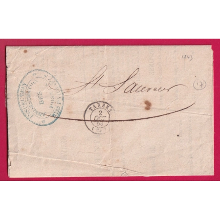 FRANCHISE INSPECTION DES POSTES TARBES HAUTES PYRENEES1863 POUR ST SAUVEUR LETTRE COVER