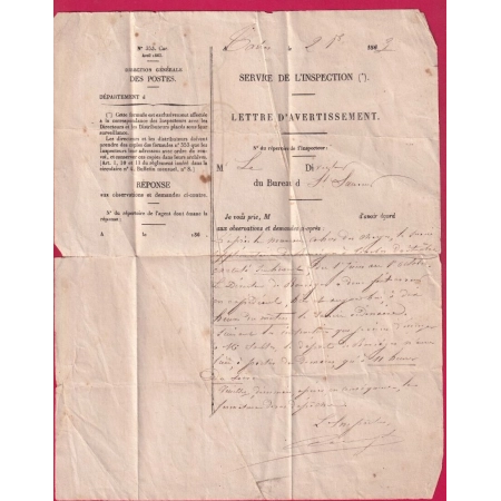 FRANCHISE INSPECTION DES POSTES TARBES HAUTES PYRENEES1863 POUR ST SAUVEUR LETTRE COVER