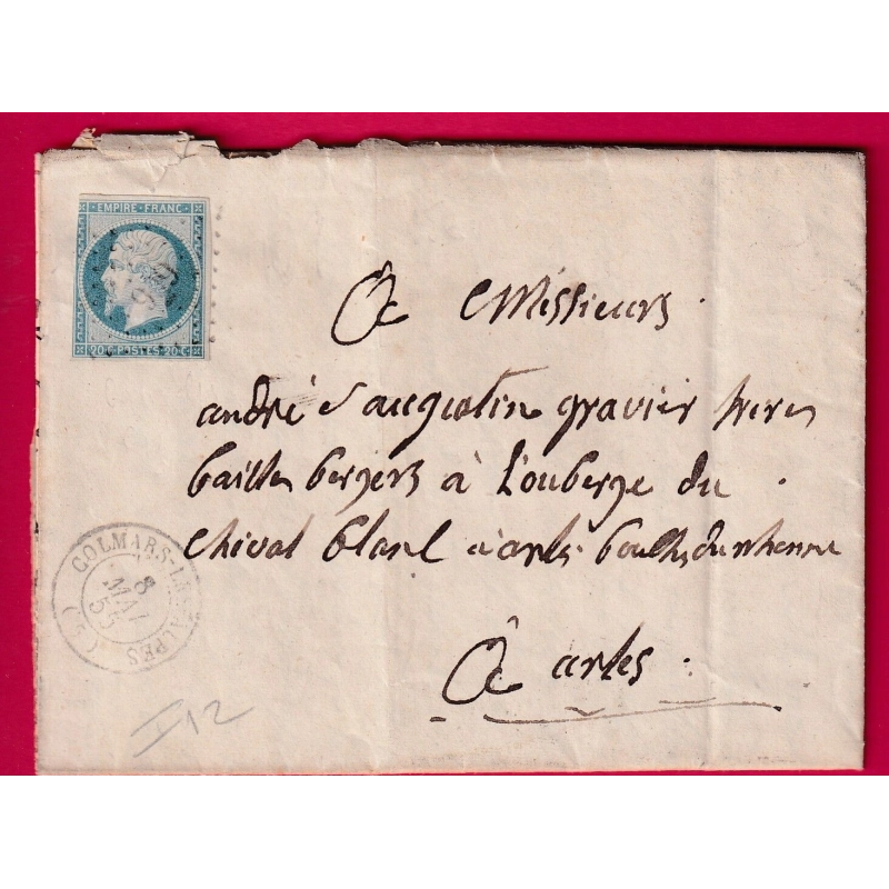 N°14 BLEU LAITEUX PC 909 BARRE DE POSITION COLMAR LES ALPES HAUTES ALPES POUR ARLES INDICE 12 LETTRE COVER
