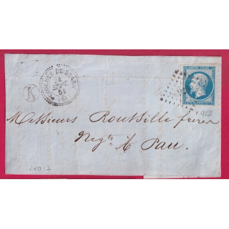 N°14 PC 923 CONCHEZ DE BEARN BASSES PYRENEES + BOITE RURALE K POUR PAU DEVANT DE LETTRE COVER