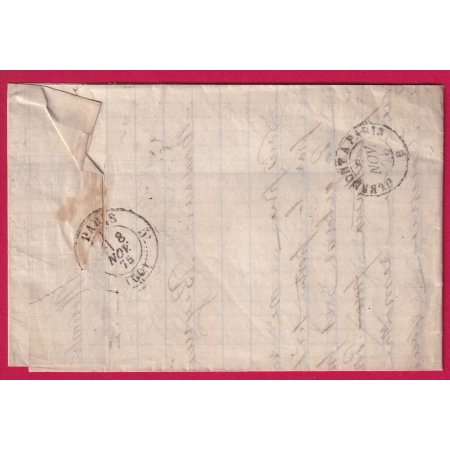N°60 GC 2565 MOULINS ALLIER CAD TYPE 18 POUR PARIS 1875 LETTRE COVER