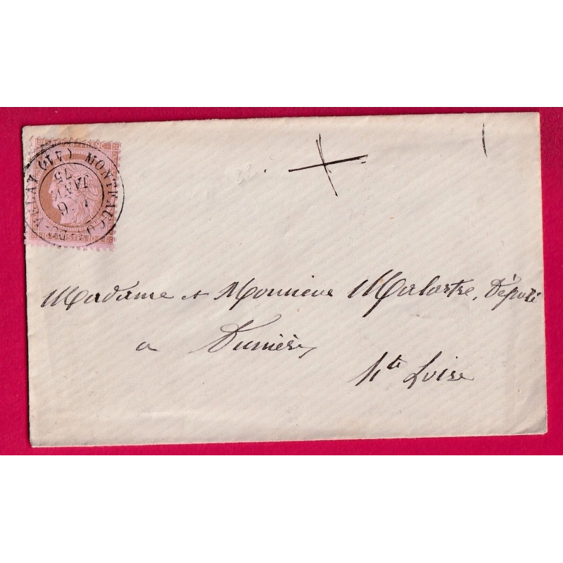 N°58 CAD TYPE 17 MONTFAUCON DU VELAY HAUTE LOIRE 1875 POUR DUNIERES LETTRE COVER