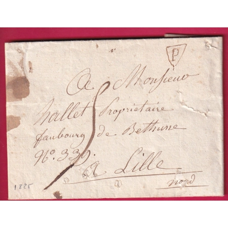 MARQUE P DE PARIS MANUSCRIT CURIOSITE 1825 POUR LILLE NORD LETTRE COVER
