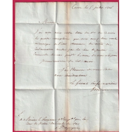 FRANCHISE PREFET MARITIME 6EME ARROND TOULON VAR 1806 POUR DRAGUIGNAN AU DOS MARINE ET COLONIES LETTRE COVER