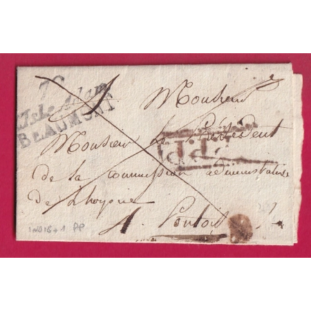 DOUBLE CURSIVE 72 ISLE ADAM BEAUMONT SEINE ET OISE EN PORT PAYE POUR PONTOISE INDICE 19 LETTRE COVER