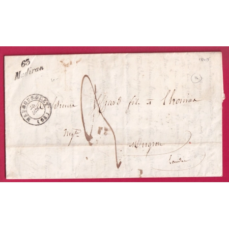 CURSIVE 63 MADIRAN + T15 MAUBOURGUET HAUTES PYRENEES POUR MUGRON LANDES 1847 INDICE 16 LETTRE COVER