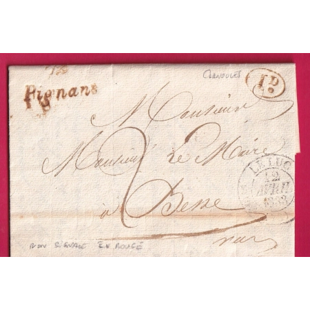CURSIVE EN ROUGE 78 PIGNANS RARE NON SIGNALE POTHION DECIME RURALE DE CARNOULES TYPE 11 LE LUC POUR BESSE LETTRE COVER