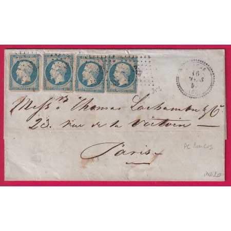 N°14 BLEU LAITEUX X2 PC 253 BARCUS BASSES PYRENEES POUR PARIS INDICE 20 LETTRE COVER