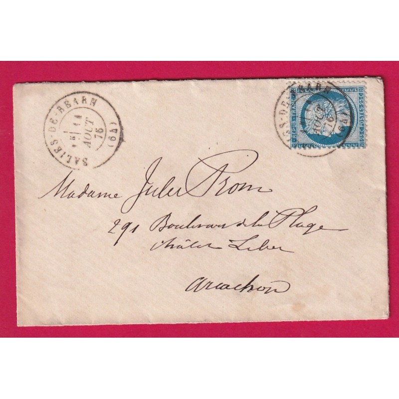 N°60 CAD TYPE 17 SALIES DE BEARN BASSES PYRENEES POUR ARCACHON GIRONDE LETTRE COVER