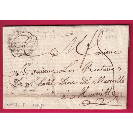 MARQUE FRANCHE DE GRAY HAUTE SAONE LENAIN N°3 + 5 POUR MARSEILLE INDICE 15 LETTRE COVER