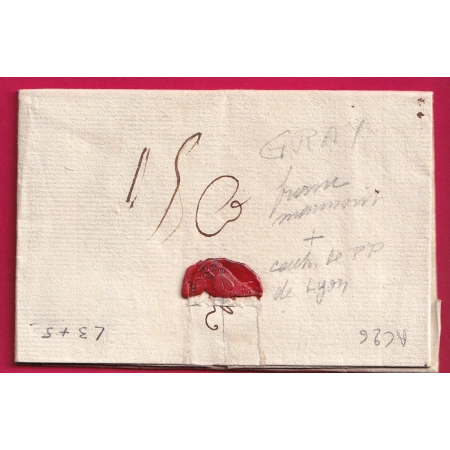 MARQUE FRANCHE DE GRAY HAUTE SAONE LENAIN N°3 + 5 POUR MARSEILLE INDICE 15 LETTRE COVER