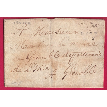 MARQUE P69P GY HAUTE SAONE 1814 INDICE 15 POUR GRENOBLE ISERE LETTRE COVER