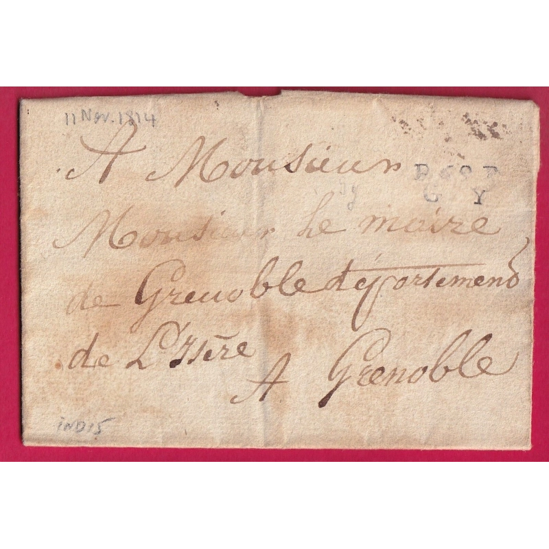 MARQUE P69P GY HAUTE SAONE 1814 INDICE 15 POUR GRENOBLE ISERE LETTRE COVER