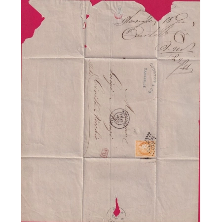 N°38 GC 2240 MARSEILLE POUR CIVITA VECCHIA ITALIE 1875 LETTRE COVER
