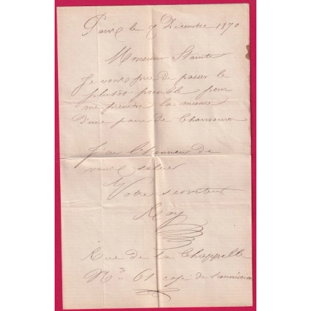 GUERRE 1870 N°36 PARIS LE CHAPELLE ST DENIS POUR PARIS PENDANT LE SIEGE ARRIVE DANS LA MEME JOURNEE A LA VILETTE LETTRE