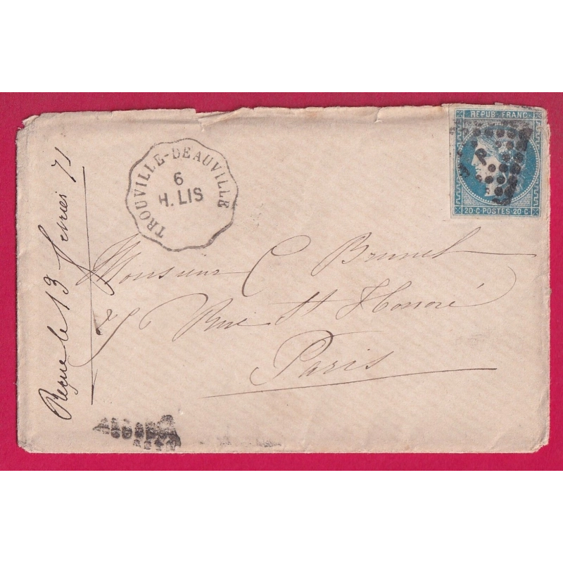 REPRISE DU COURRIER APRES LE SIEGE N°46B CONVOYEUR STATION TROUVILLE DEAUVILLE CALVADOS POUR PARIS LETTRE COVER