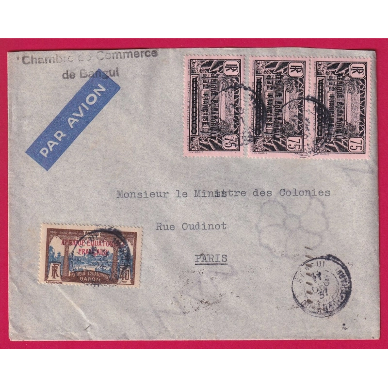 LETTRE PAR AVION BANGUI OUBANGUI CHARRI 1937 POUR PARIS LETTRE COVER