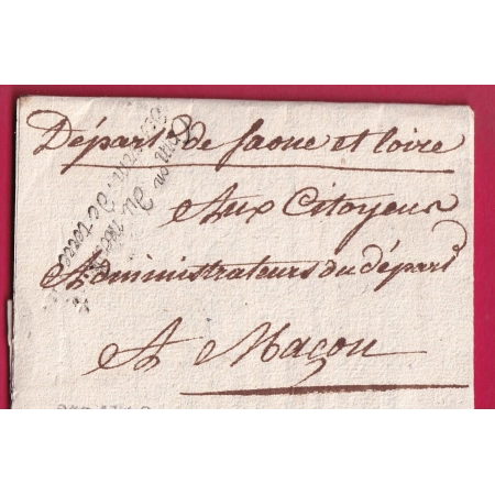 FRANCHISE ADMINISTRATION  DU MOUVEMENT DES ARMEES DE TERRE AN 3 1795 POUR MACON LETTRE COVER