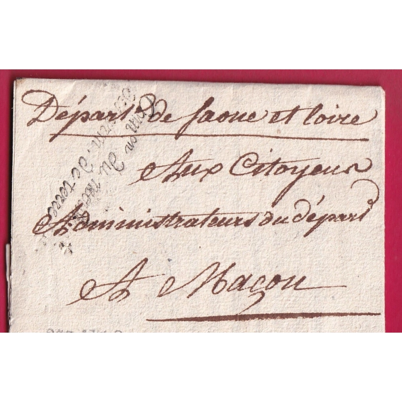 FRANCHISE ADMINISTRATION  DU MOUVEMENT DES ARMEES DE TERRE AN 3 1795 POUR MACON LETTRE COVER