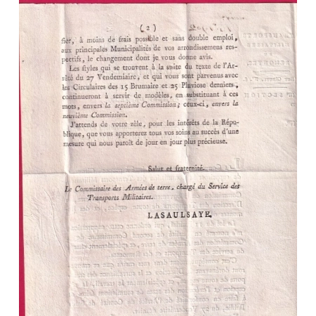 FRANCHISE ADMINISTRATION  DU MOUVEMENT DES ARMEES DE TERRE AN 3 1795 POUR MACON LETTRE COVER