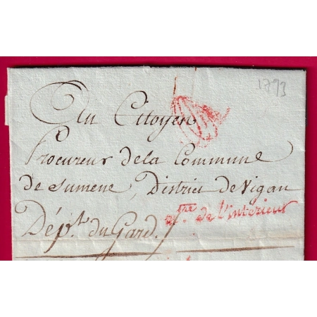 FRANCHISE MINISTRE INTERIEUR  PARIS 1793 SIGNE GARAT LE MINISTRE POUR SUMENE GARD LETTRE COVER