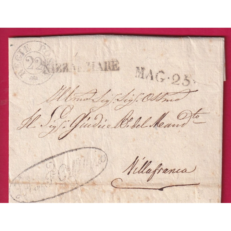 REGIE POSTE N°22 NIZZA 1826 NICE L'AVOCAT FISCAL POUR VILLEFRANCHE SUR MER ALPES MARITIMES SARDE LETTRE COVER