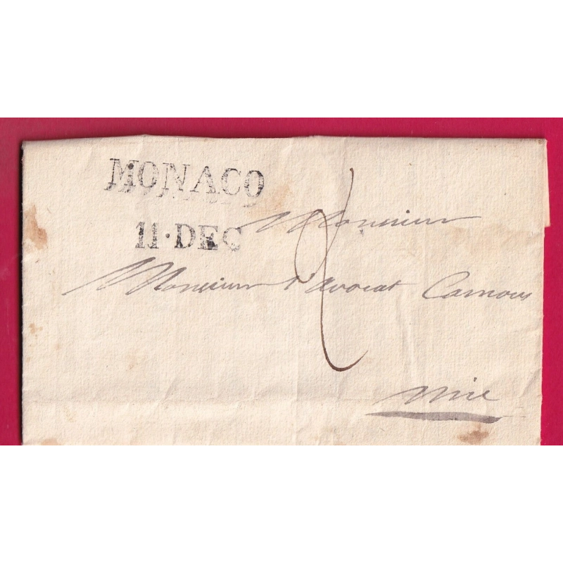 MARQUE SARDE MONACO 1835 POUR NICE ALPES MARITIMES LETTRE COVER