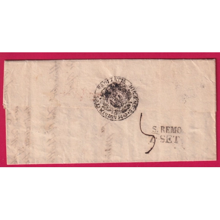 MARQUE SARDE PP NIZZA VIA DI MARE EN ROUGE 1837 ALPES MARITIMES POUR SAN REMO MAGISTRAT SANITAIRE LETTRE COVER