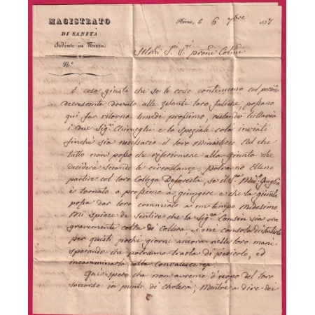 MARQUE SARDE PP NIZZA VIA DI MARE EN ROUGE 1837 ALPES MARITIMES POUR SAN REMO MAGISTRAT SANITAIRE LETTRE COVER