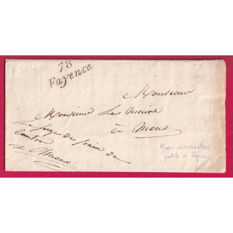 CURSIVE 78 FAYENCE VAR FRANCHISE LE JUGE DE PAIX DU CANTON POUR MONS VAR LETTRE COVER