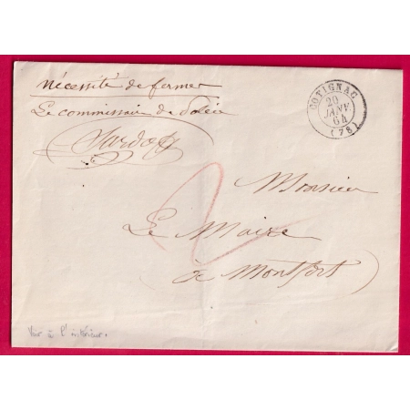 FRANCHISE LE COMMISSAIRE DE POLICE DE COTIGNAC VAR POUR MONTFORT SUR ARGENS TAXE MANUSCRIT 2 LETTRE COVER