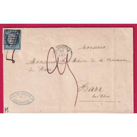N°4 GRILLE STRASBOURG BAS RHIN TAXE MANUSCRIT 25 POUR BARR SIGNE CALVES MENTION POIDS 8 GRAMMES LETTRE COVER