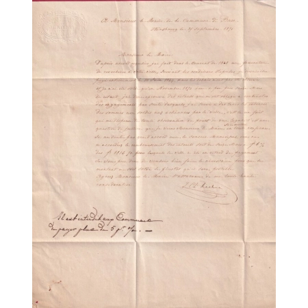 N°4 GRILLE STRASBOURG BAS RHIN TAXE MANUSCRIT 25 POUR BARR SIGNE CALVES MENTION POIDS 8 GRAMMES LETTRE COVER