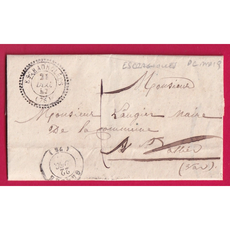 CAD TYPE 22 ESCRAGNOLLES VAR ALPES MARITIMES T15 GRASSE TAXE LOCALE 1 POUR ST VALLIER DE THIEY LETTRE COVER