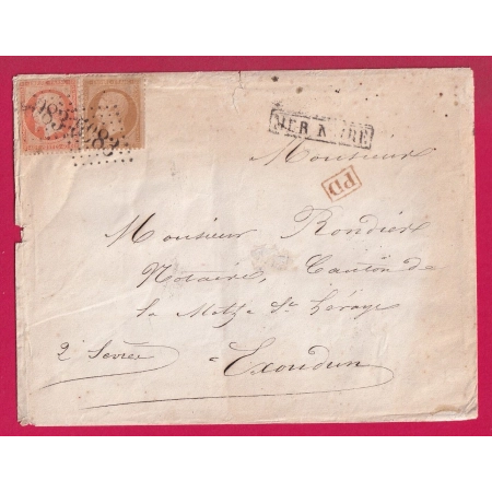N°21 23 GC 5083 CONSTANTINOPLE TURQUIE TURKEY GRIFFE MER NOIRE RARE POUR EXOUDUN DEUX SEVRES LETTRE COVER FRANCE
